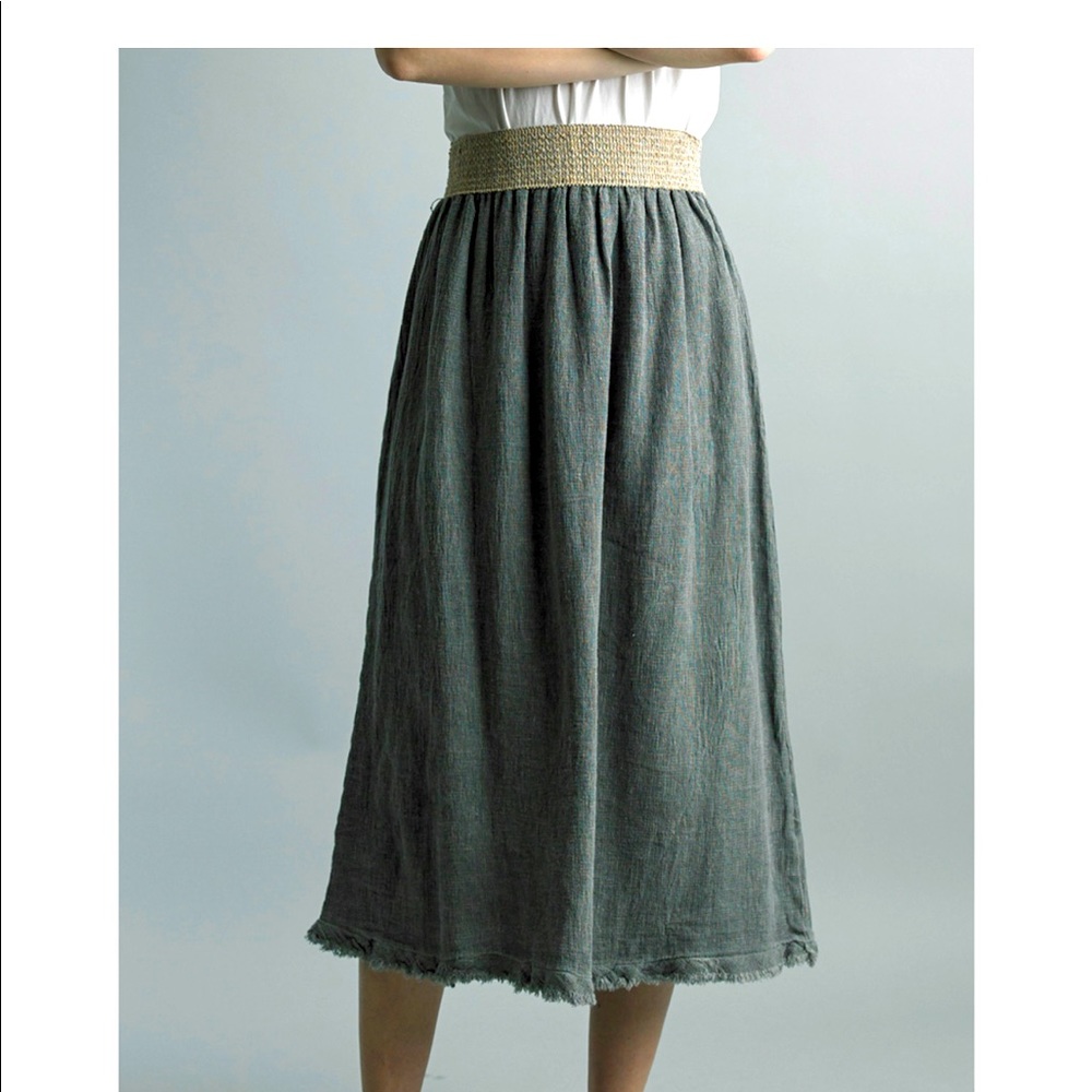 Tempo Paris Grey Linen Gauze MIDI Skirt